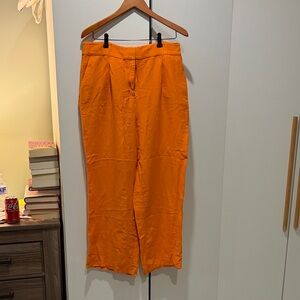 LOFT Women's Orange Wide Leg linen Pants
